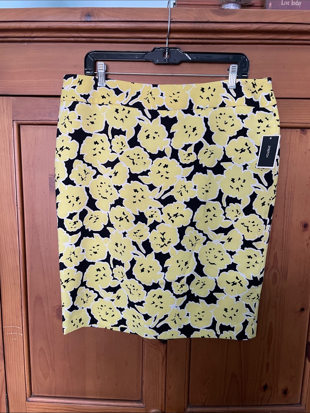 Nine West Black Pencil Skirt with Yellow Floral Print